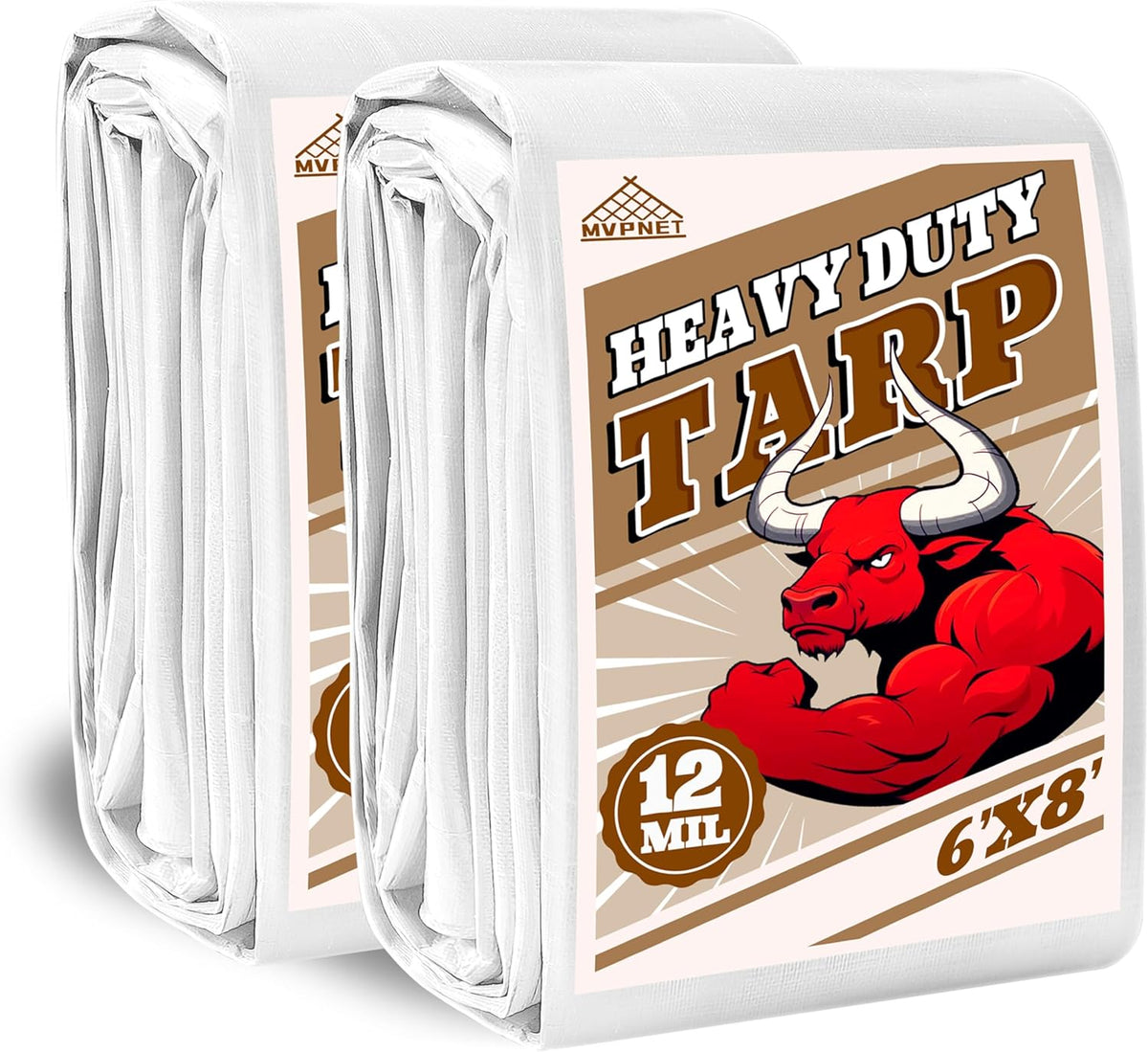 Tarp 6x8(2packs) ft Heavy Duty 12mil 100% Waterproof High Durability Multipurpose,Uv