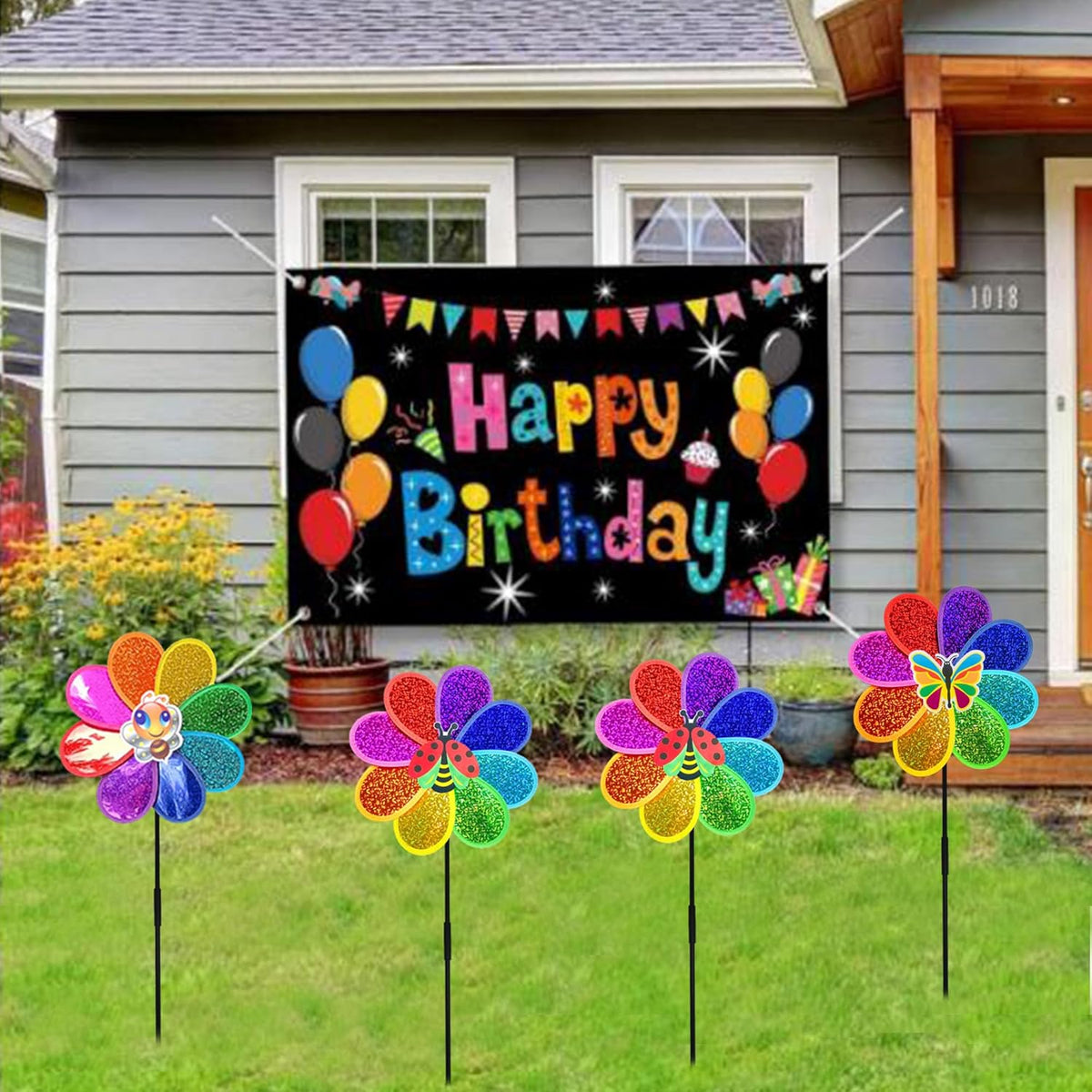 Outdoor Wind Spinners Yard Garden Decor Shiny Pinwheels, Lawn Rainbow Ornaments to Deter Animals