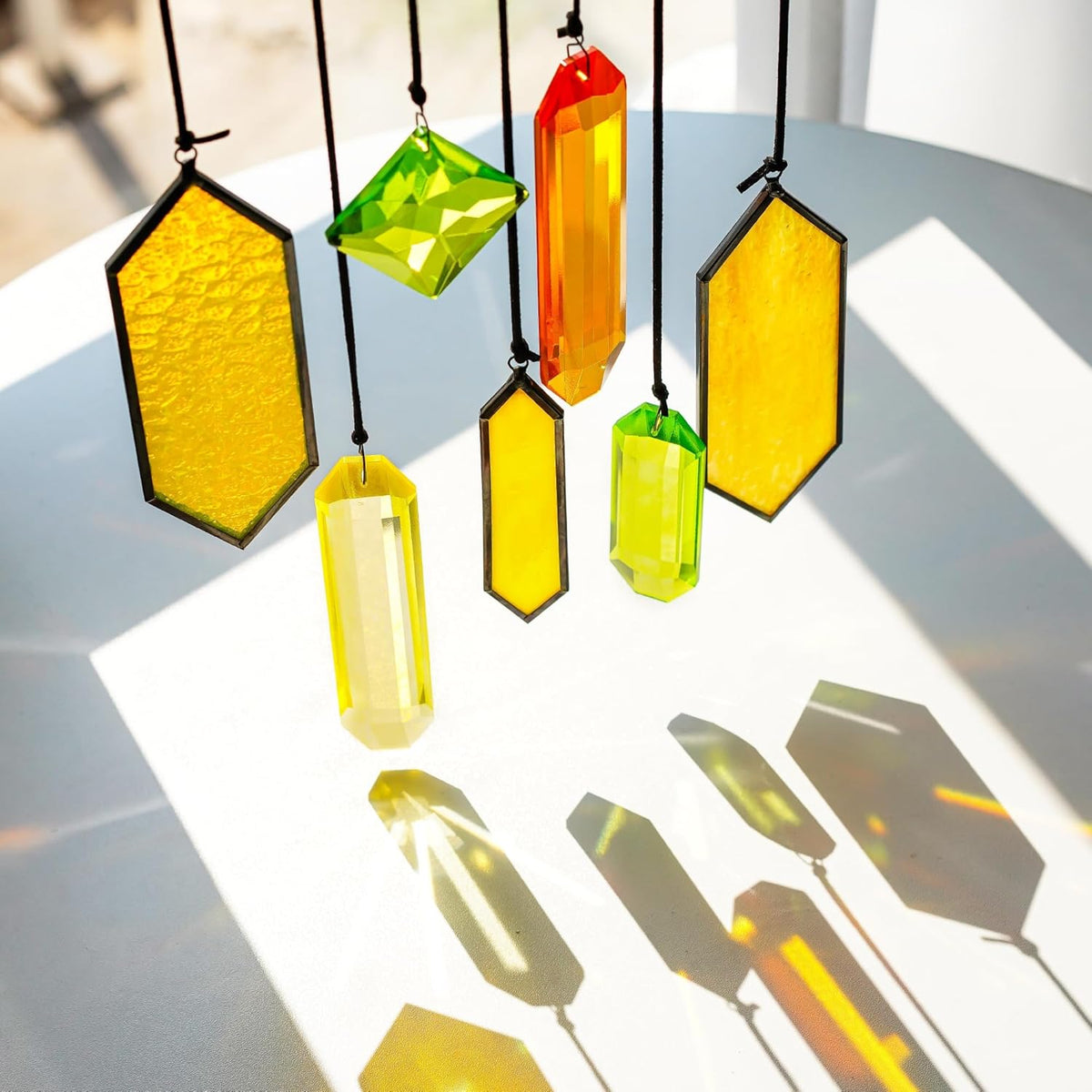 HDCRYSTALGIFTS 7pcs Crystal Sun Catchers for Windows Hanging - Stained Glass Suncatchers for Indoor
