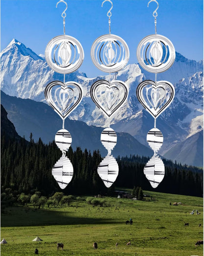 3D Wind Sculptures & Spinners Flowing-Light Effect Wind Spinners Outdoor Garden Decor Metal Square
