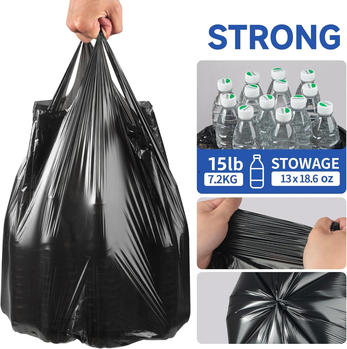 Small Trash Bags with Handles 2.6 Gallon 50 Count Black - Ocean Plastic Upcycling - Plastic Garbage