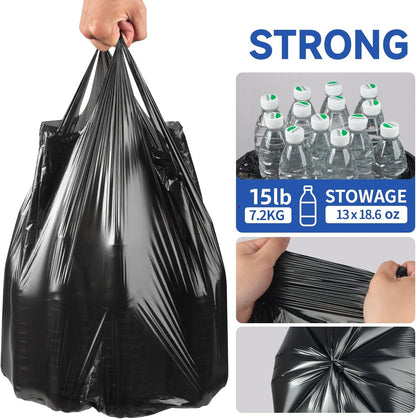 Small Trash Bags with Handles 2.6 Gallon 50 Count Black - Ocean Plastic Upcycling - Plastic Garbage