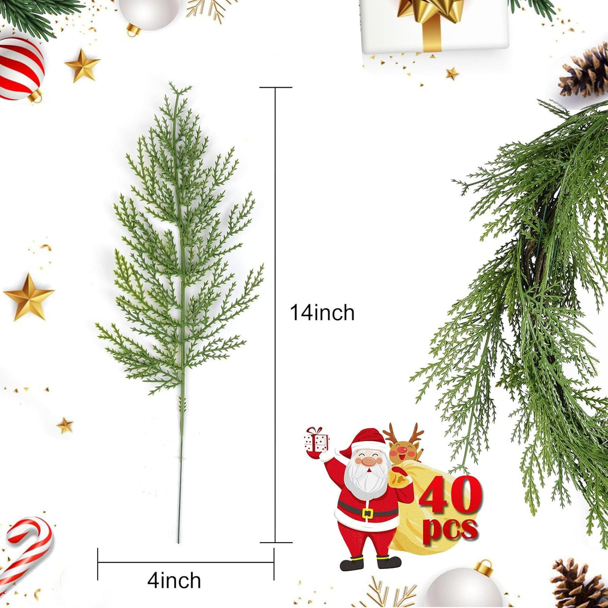 Hananona 40 Pcs Artificial Cedar Picks Faux Cedar Branches Fake Cypress Stems Plastic Pine Greenery