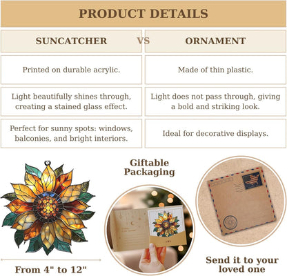 Golden Sunflower Acrylic Suncatcher Stained Glass Effect Window Car Hanging Christmas Ornament