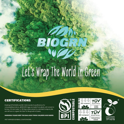 10-13 Gallon Compostable Trash Bags with Flat-Top 50 Bags Thick 0.87 Mil Leakproof Plant-based Tall
