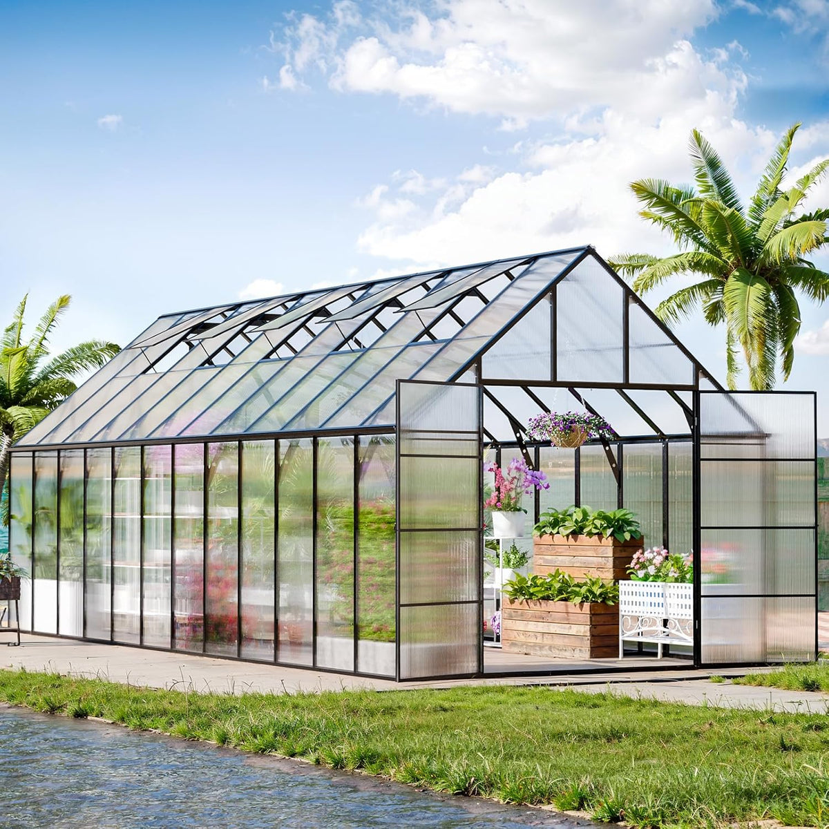 CDCASA 24x10x10 FT Greenhouse for Outdoors, Large Thicker Aluminum Heavy Duty Polycarbonate