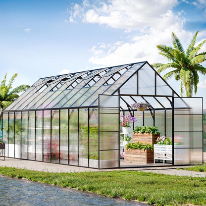 CDCASA 24x10x10 FT Greenhouse for Outdoors, Large Thicker Aluminum Heavy Duty Polycarbonate