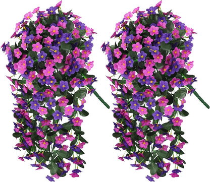 Artificial Fake Hanging Flowers Plants Vines for Outdoor Summer Decoration, 2PCS Faux Silk Orchid