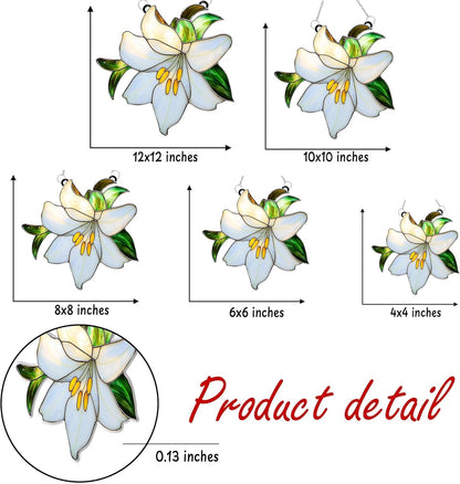 White Lily Flower Acrylic Suncatcher Stained Glass Effect Window Car Hanging Christmas Ornament