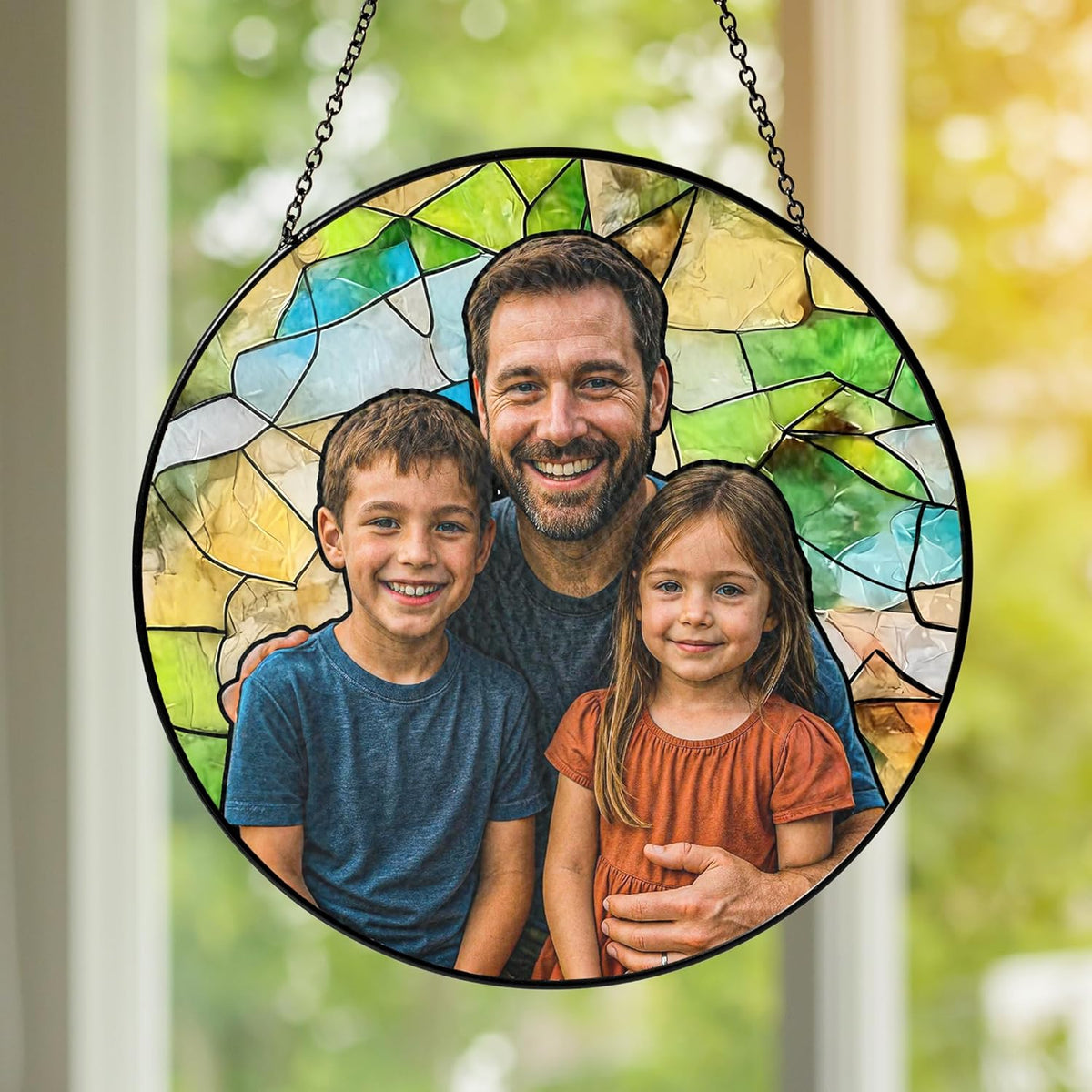 NAZENTI Personalized Dad Stained Glass Suncatcher, Custom Photo Family Portrait Window Hanging