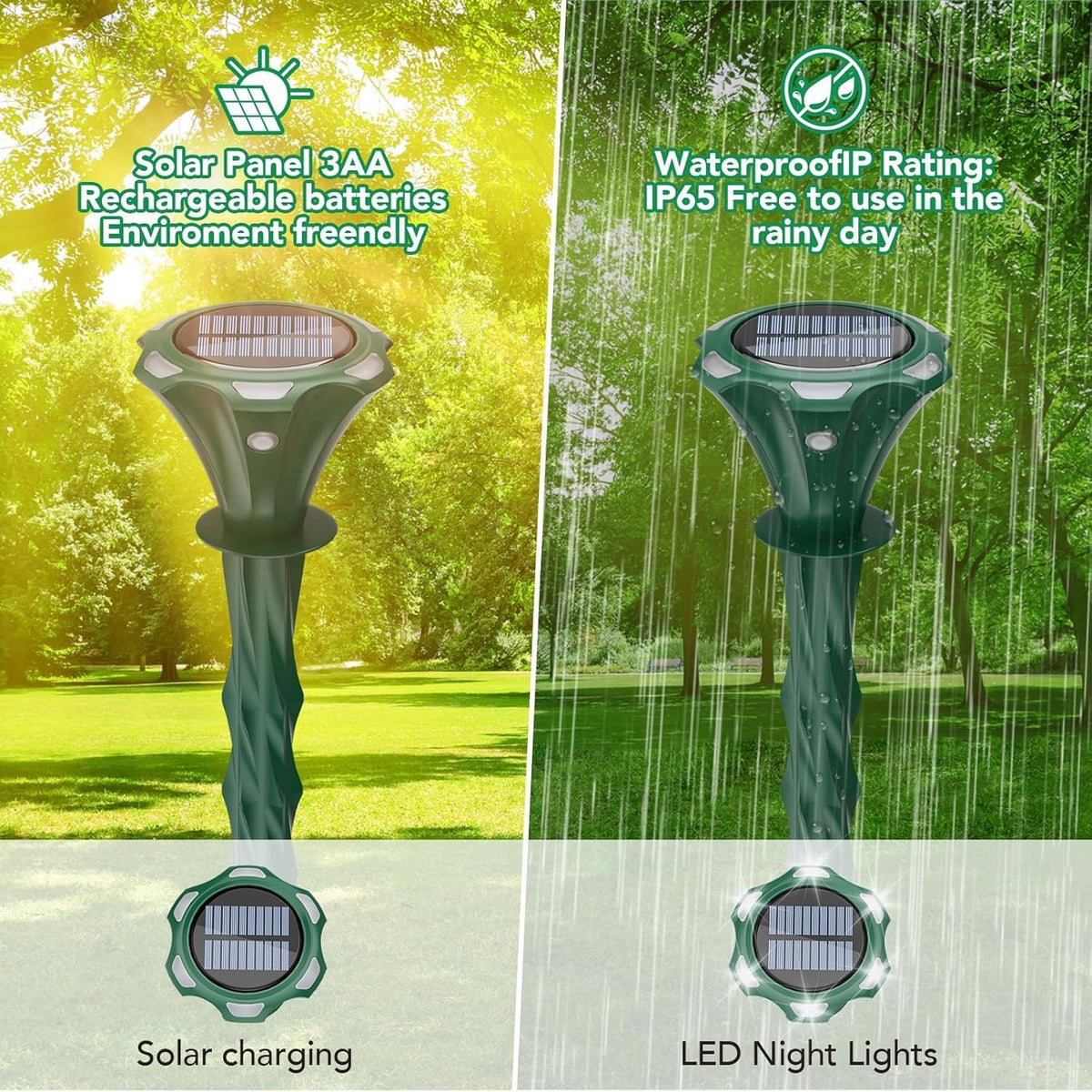 Mole Repellent Solar Powered, 2 Pack Snake Repellent for Yard Waterproof Motion Detection LED Flash