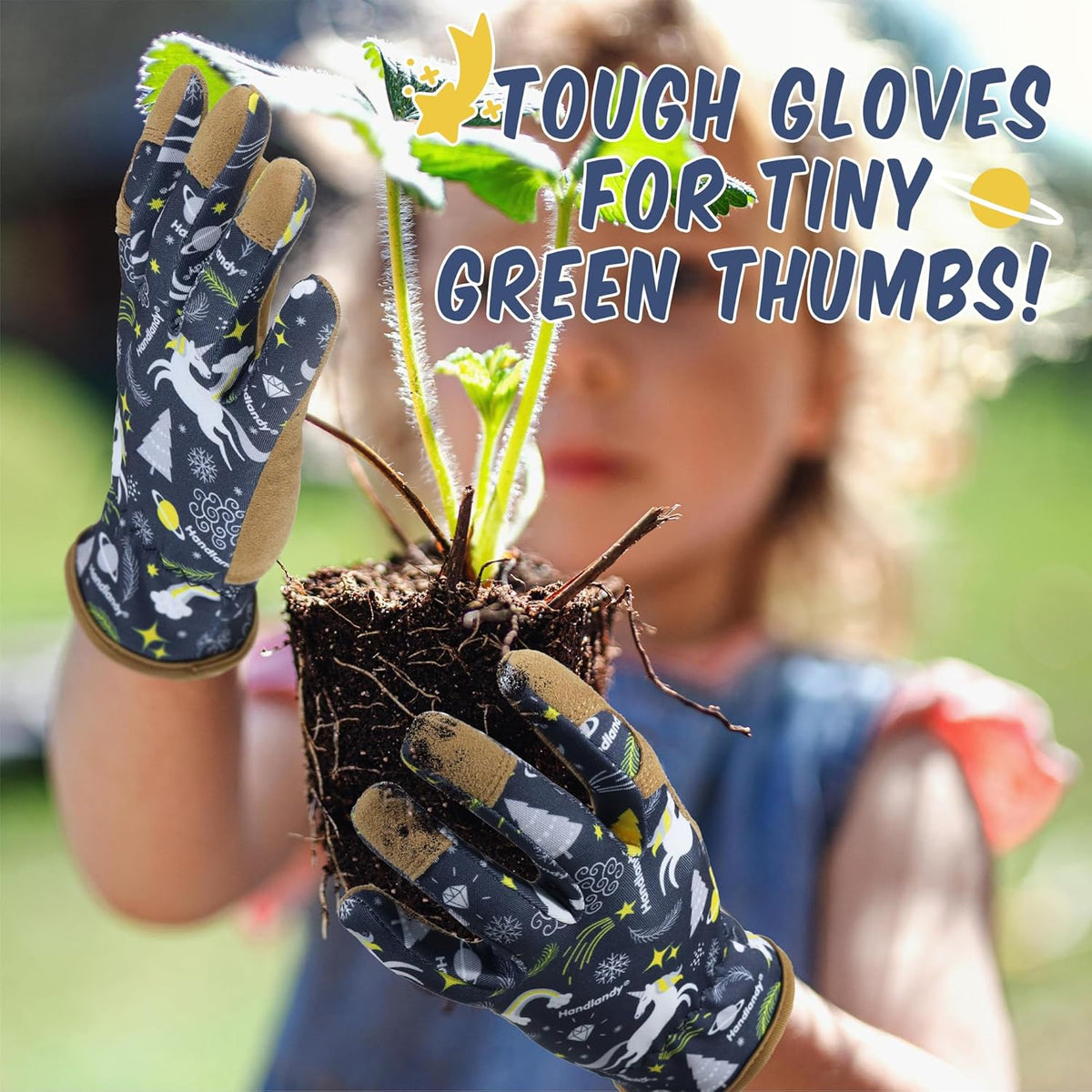 HANDLANDY Kids Genuine Leather Gardening Gloves for ages 3-11, Children Toddler Work Outdoor