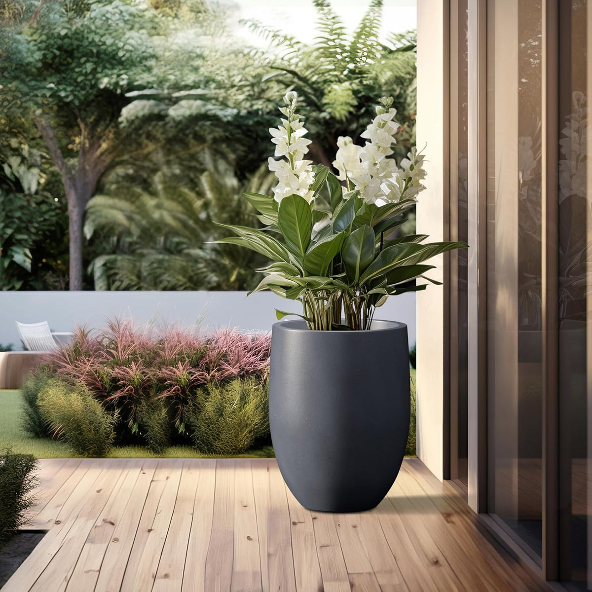 Kante 21.7" H Dark Gray Concrete Tall Planter, Large Outdoor Indoor Decorative Pot with Drainage