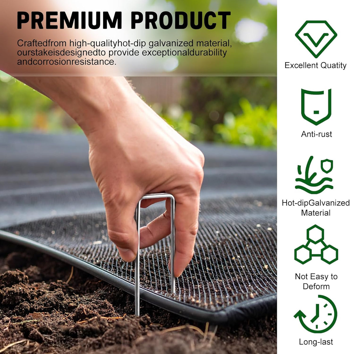 6 Inch Heavy Duty Galvanized Garden Staples, 11 Gauge Landscape Fabric Stakes with Adjustable Width