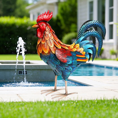 Shorayn Metal Rooster Statues Outdoor Garden Decor Metal Chicken Sculptures & Statues Chicken