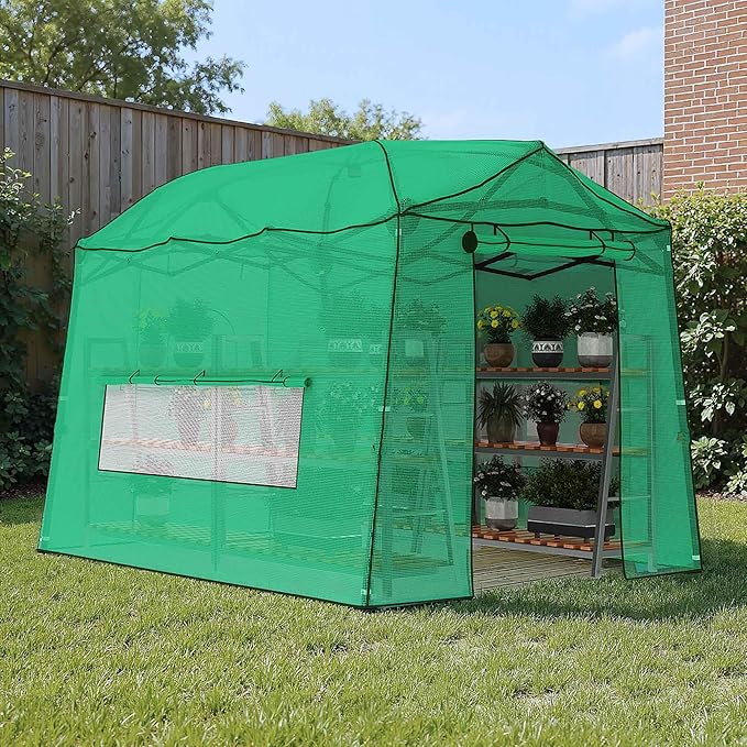 11 x 8.5 FT Walk-in Greenhouse, Portable Pop-up Green House 3 Adjustable Hights Heavy Duty Plant