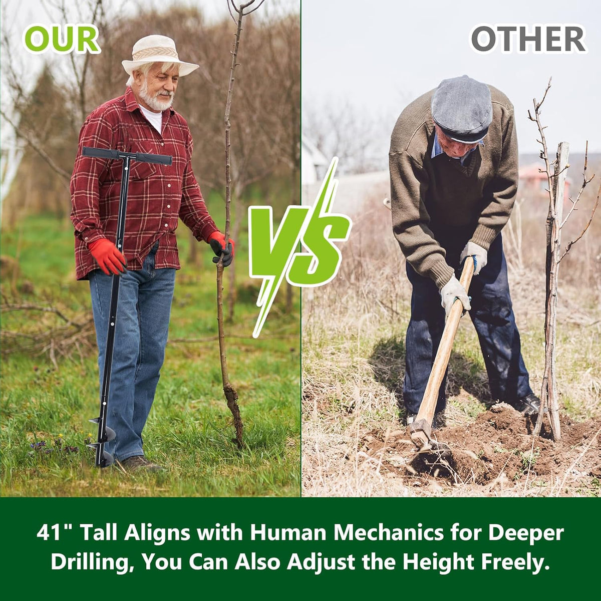 Post Hole Digger Manual 6" x 41" Garden Auger Spiral Drill with T Shaped Handle for Digging