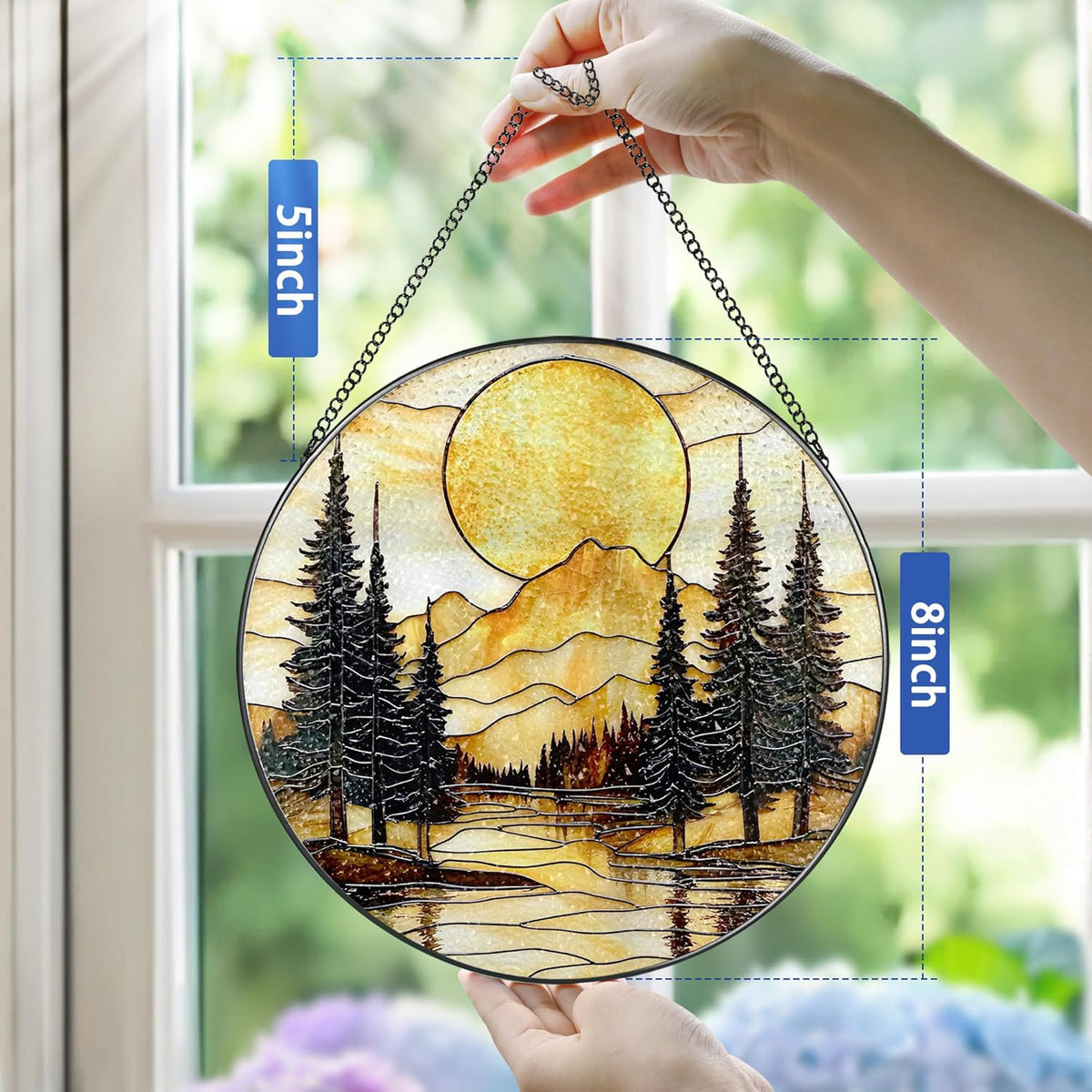 8-Inch Stained Glass Ornament, Stained Glass Window Hanging, Window Hanging Decor Suncatcher