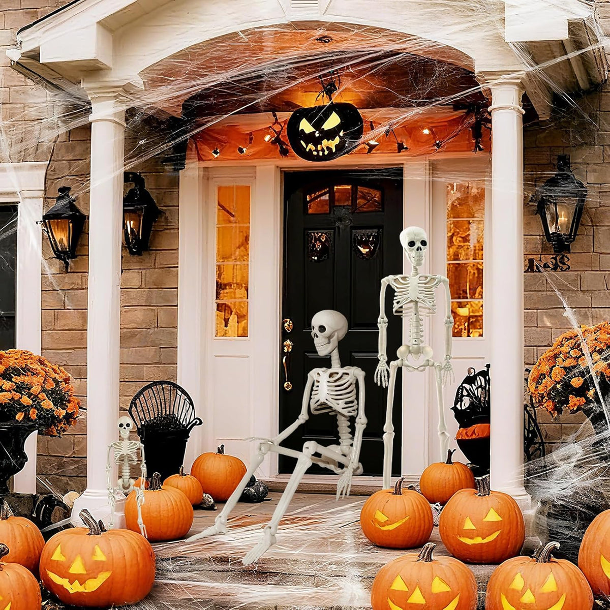 Skeleton Halloween Decorations Outdoor Indoor - 1Pcs 36" 1Pcs 16" Posable Plastic Skeleton,3FT