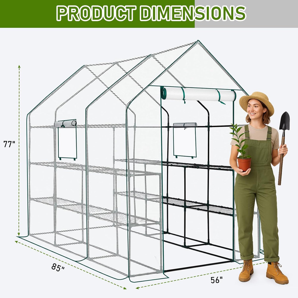 Outvita Walk-in Greenhouse, Outdoor Durable PE Plant Green House for Frost Protection with 3 Tiers