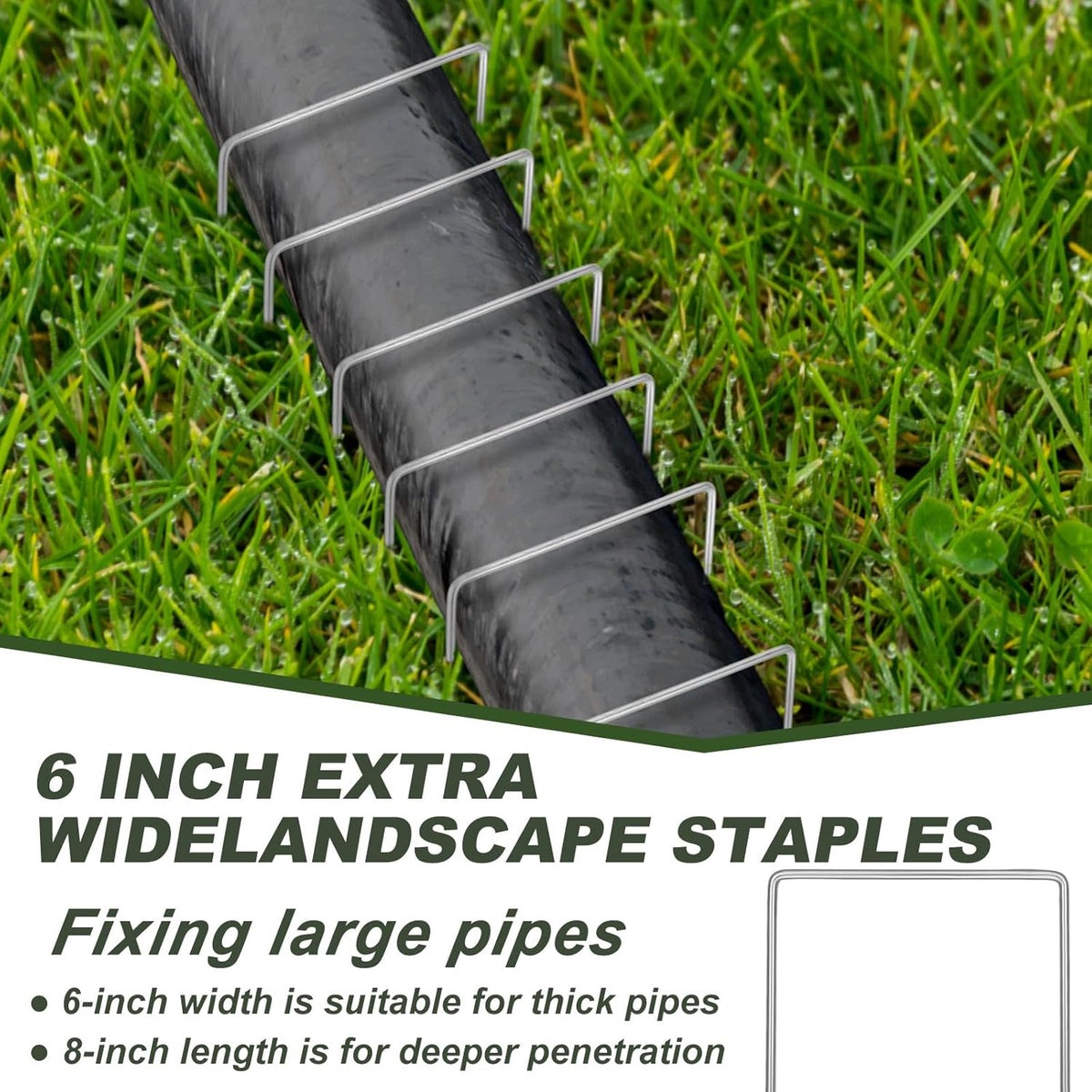 50 Pack Heavy Duty Wide Landscape Staples, 7 Gauge Galvanized Steel Turf Stakes Garden Stakes Bulk
