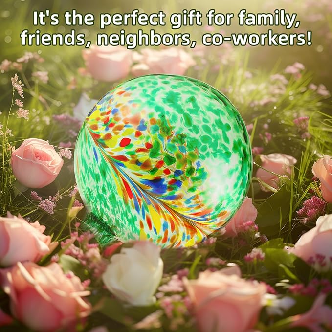 VOREEN 10-Inch Glass Gazing Ball, Outdoor Gazing Globe, Handmade Reflective Ball Yard Decoration