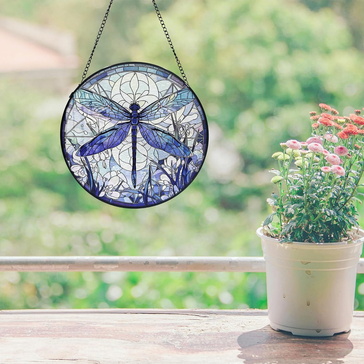 Dragonfly Decor Suncatcher Stained Glass Window Hanging - Handmade Artistic Suncatchers for Windows