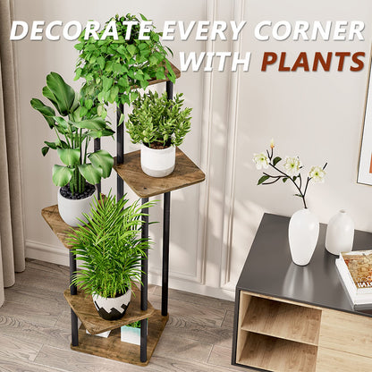 AZERPIAN 5 Tier Tall Plant Stand Indoor Corner Tiered Shelf Metal MDF Board