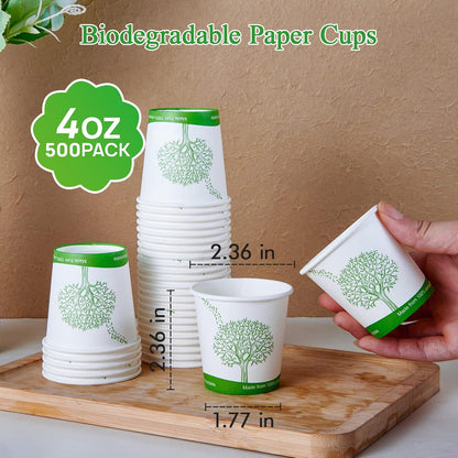 ECOLipak 500 Count Compostable Paper Cups, 4 oz Paper Espresso Coffee Cups with PLA Lined