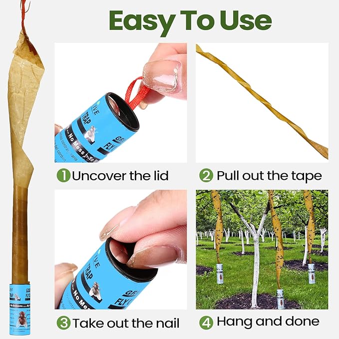 Qualirey 160 Pack Fly Strips Sticky Fly Trap Indoor Outdoor Hanging Fly Ribbon Tape Paper Flying
