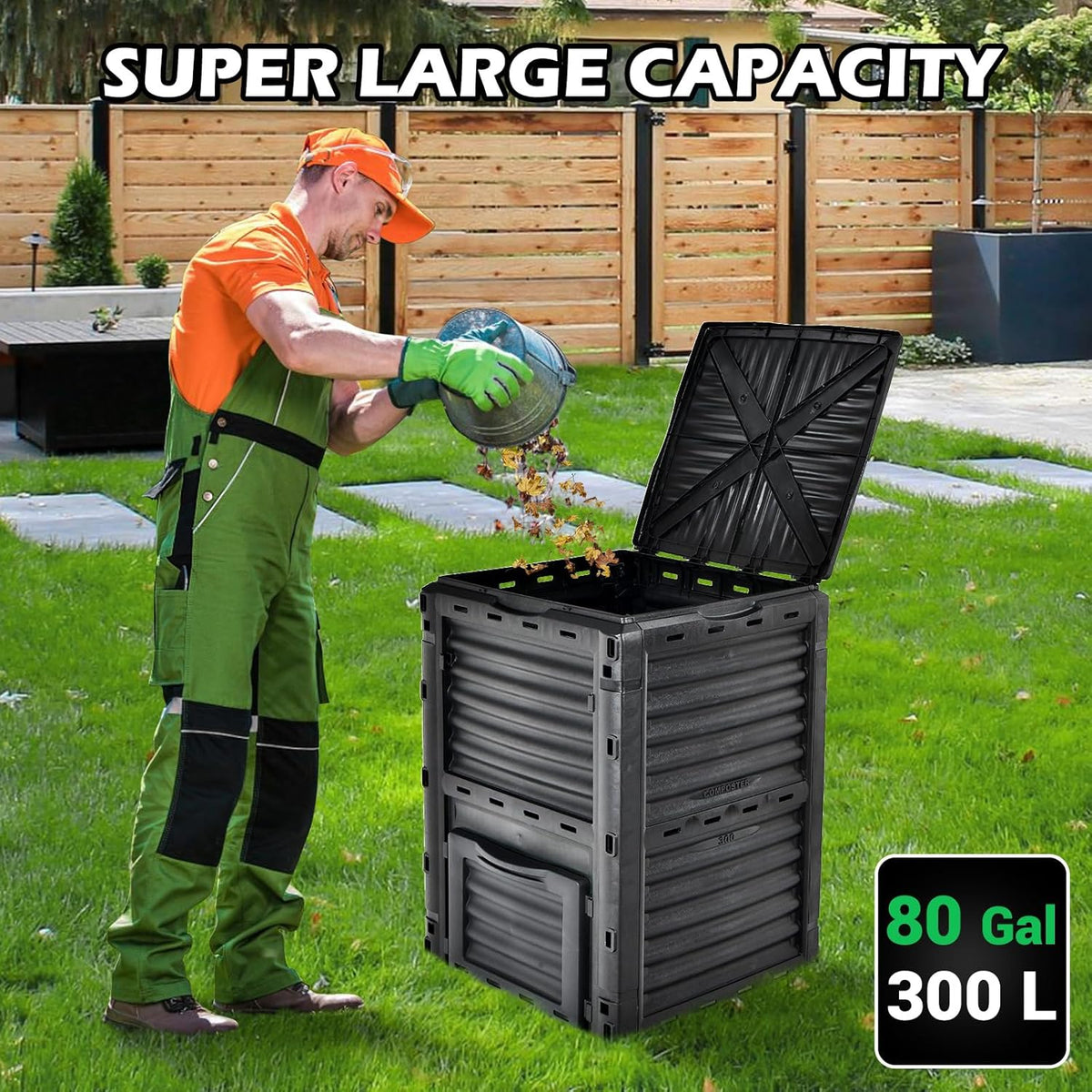 Happygrill Outdoor Compost Bin, Composting Box w/Top Flip Latch-on Lid,80 Gallons Composter for