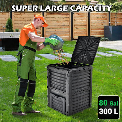 Happygrill Outdoor Compost Bin, Composting Box w/Top Flip Latch-on Lid,80 Gallons Composter for