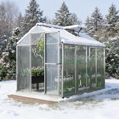 Aoodor 6 x 8 Ft Walk-in Greenhouse with Gutter, Polycarbonate and Heavy-Duty Aluminum Frame