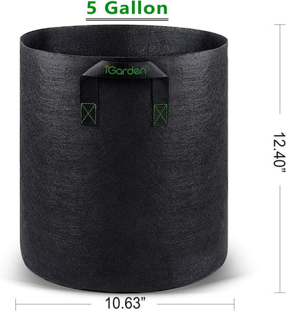 Grow Bags Tall, 5 Gallon Grow Pots 6 Pack with Handles, Heavy Duty 280G Thickened Nonwoven Fabric