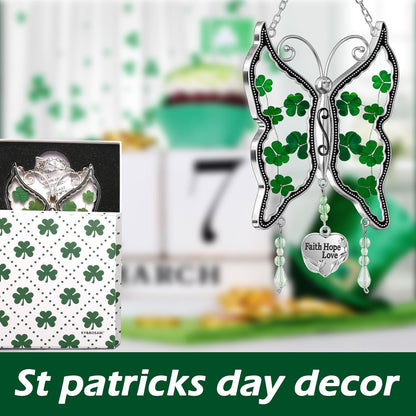 KY&BOSAM Shamrock Butterfly Suncatcher Faith Hope Love Irish Stained Glass for Windows Suncatchers