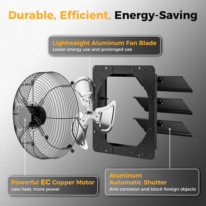 14 Inch EC Motor Shutter Exhaust Fan, 6 Inch Large Touchscreen Controller for Temp Humidity and