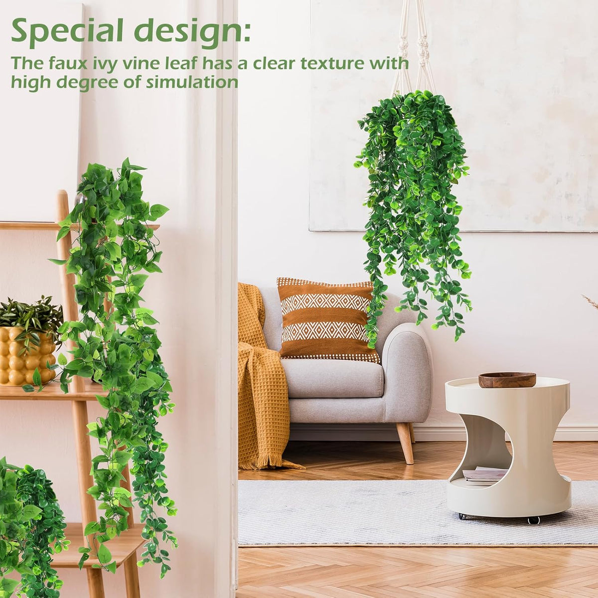 Hoteam 12 Pcs Artificial Hanging Plants 32 Inch Fake Ivy Vines with Fake Leaves Patio Artificial