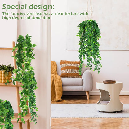 Hoteam 12 Pcs Artificial Hanging Plants 32 Inch Fake Ivy Vines with Fake Leaves Patio Artificial