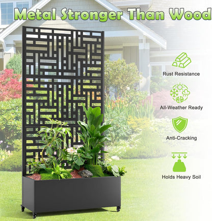 15.7"×70.9"×35.4" Metal Raised Garden Bed with Trellis and Wheels - Tall Trellis Planter Box for