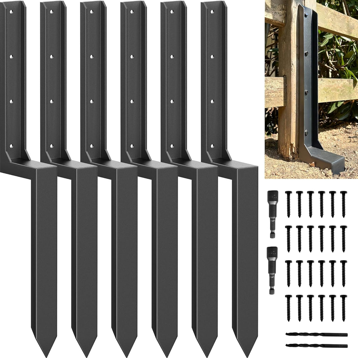 Fence Post Repair Kit - Quick Fix Broken/Leaning 4x4/6x6 Wood Posts Support with Heavy-Duty Steel