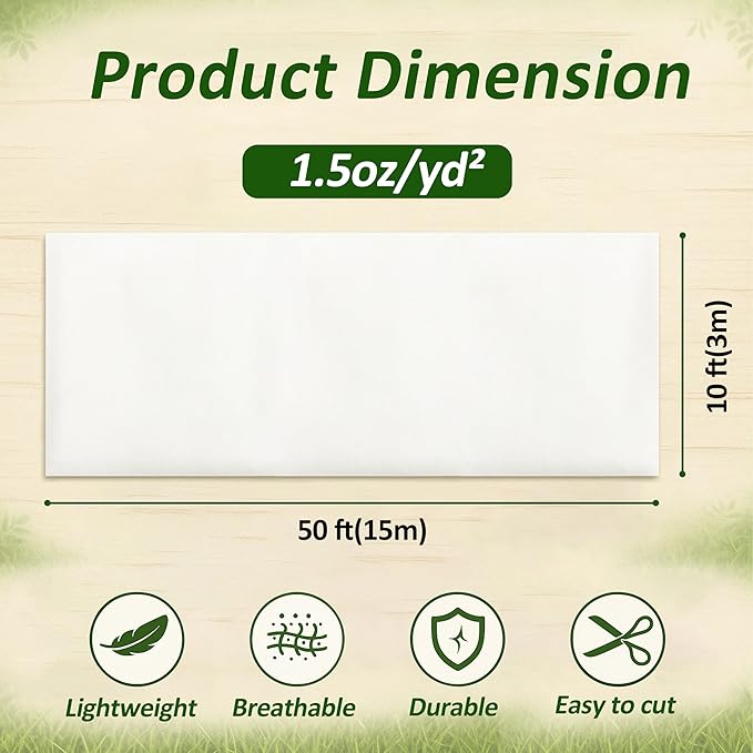 Gardzen 1.5 oz Plant Covers Freeze Protection, Reusable 10ft x 50ft Floating Row Covers, Thicker