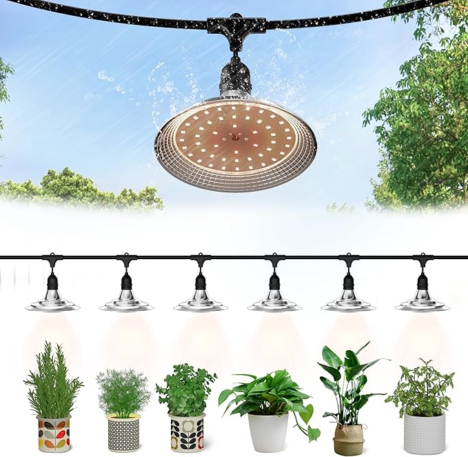 6-Light Outdoor LED Grow Lights – Waterproof Full Spectrum Greenhouse Lights for Plants, 21.3FT