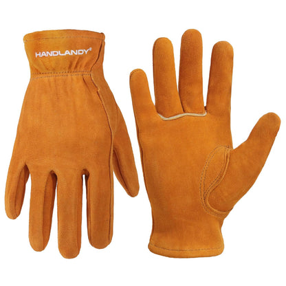 HANDLANDY Kids Genuine Leather Work Gloves for ages 3-11, Children Gardening Gloves for Boys, Girls