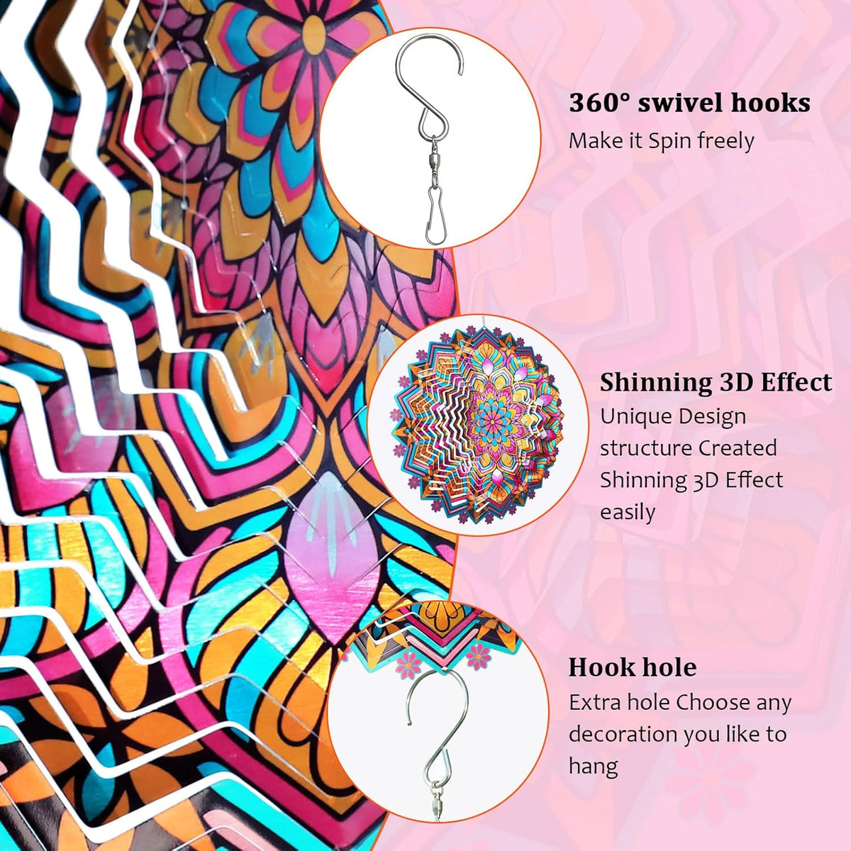 Goolyrusim Metal Wind Spinner - Mandala Lotus Wind Spinners, 12inch Kinetic 3D Hanging Wind