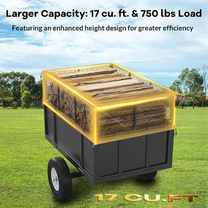 GAOMON Heavy Duty Utility Trailer for ATV/UTV, 750lbs Capacity Garden Dump Cart with 17 Cu. Ft.