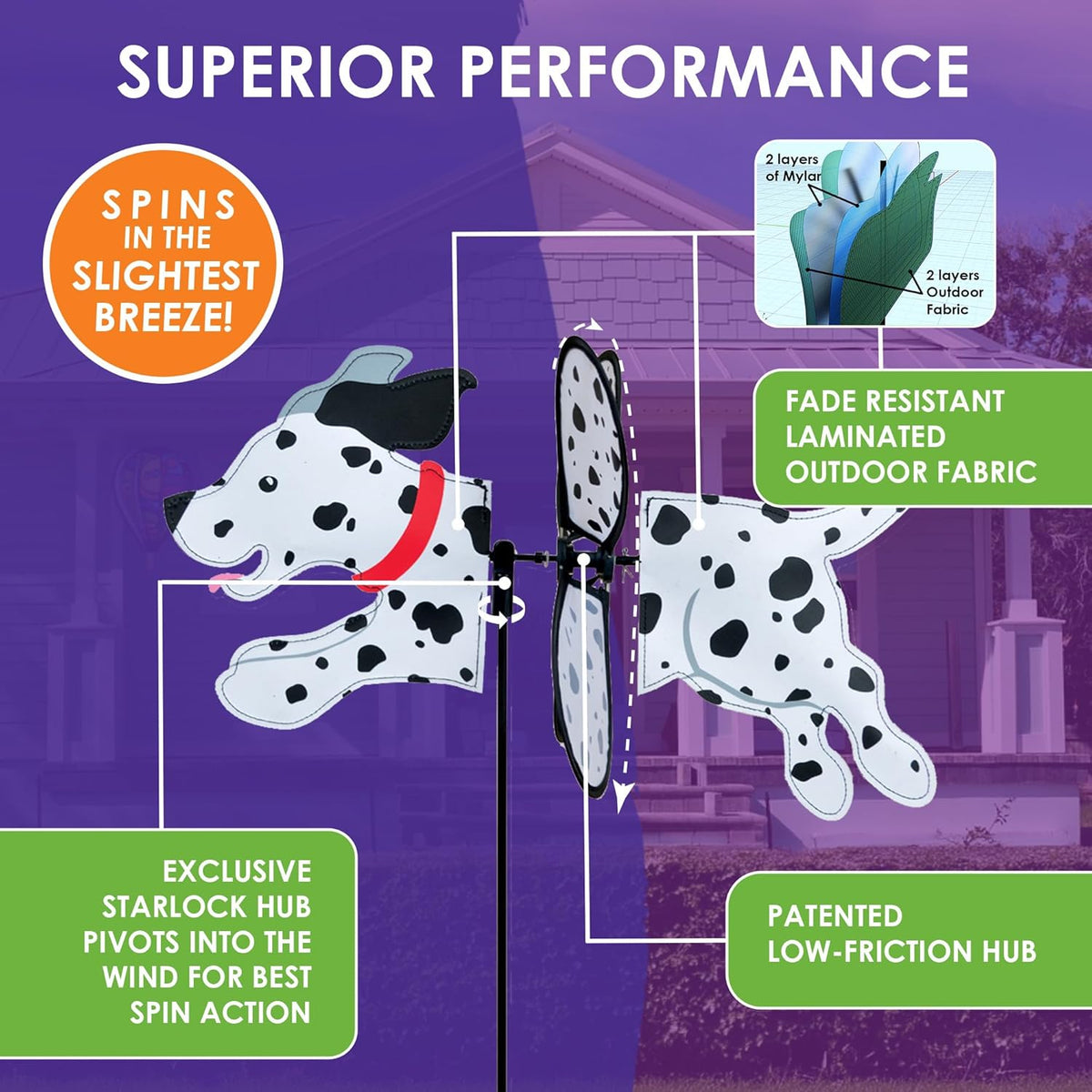 Premier Kites Petite Spinner Dalmation – Whimsical Wind Spinner for Yard & Garden, Durable