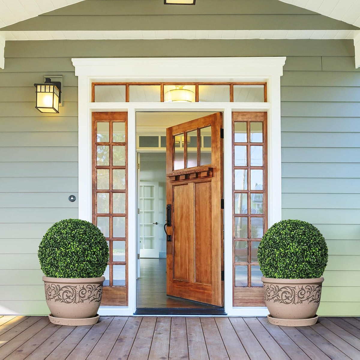 Goplus 2 PCS 19 Inch Artificial Plant Topiary Ball, Round Faux Boxwood Balls Outdoor, Garden