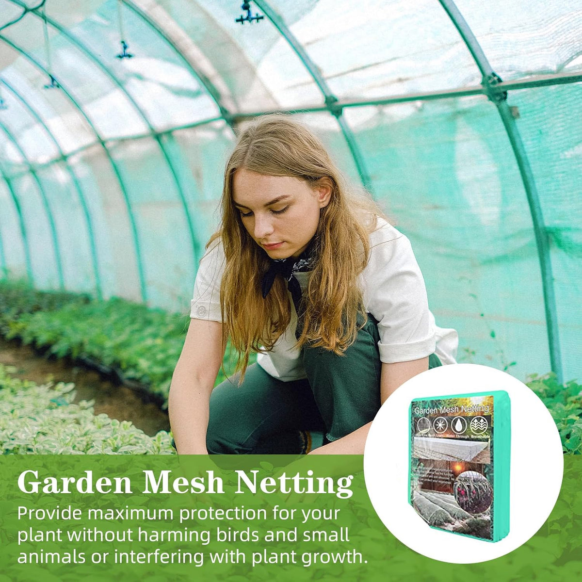 10 x 65FT Garden Mesh Netting, Ultra Fine Mesh Protection Netting Plant Covers Greenhouse Row Cover