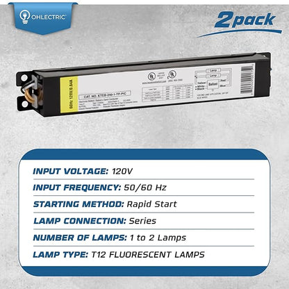 OHLECTRIC Replacement for Keystone KTEB-240-1-TP-PIC 2 Lamp T12 Electronic Fluorescent Ballast |
