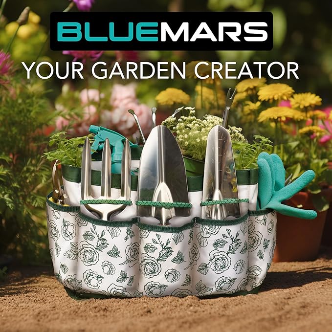 Bluemars Gardening Hand Tool Kit 14PCS Heavy Duty Stainless Steel Garden Tool Set with Floral